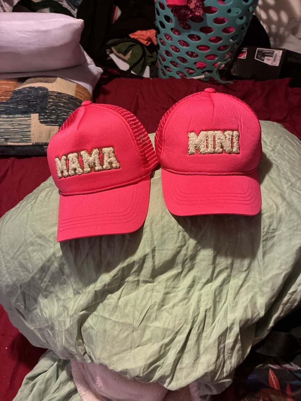 Mama and Mini Matching Pink Trucker Hat Set with Fuzzy Patches